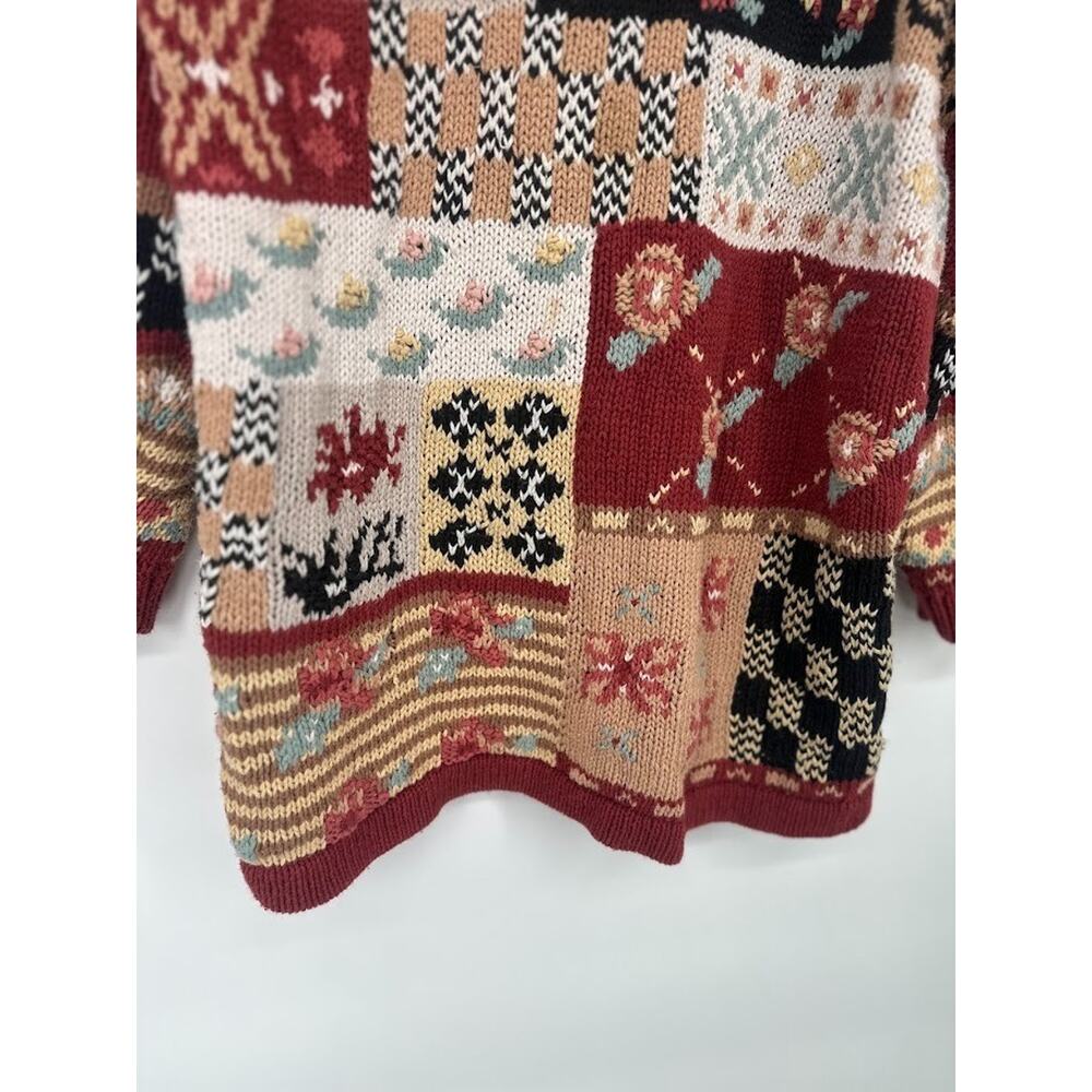 Vtg Oversize Heavy Grandma Sweater Floral M‎ Cottagecore Retro Patchwork Granny - Picture 3 of 9